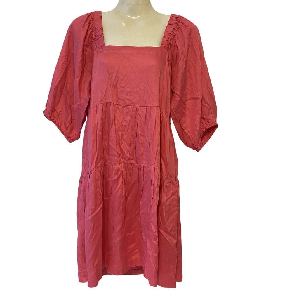 New Beyond Words MidiDress Women S Pink Peasant Smock Beach Resort Party Vacay